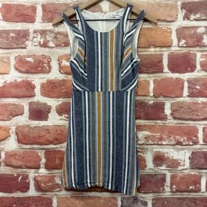 BCBG Generation Dress Women's 0 Striped Linen Blend Casual Cutout Shoulders